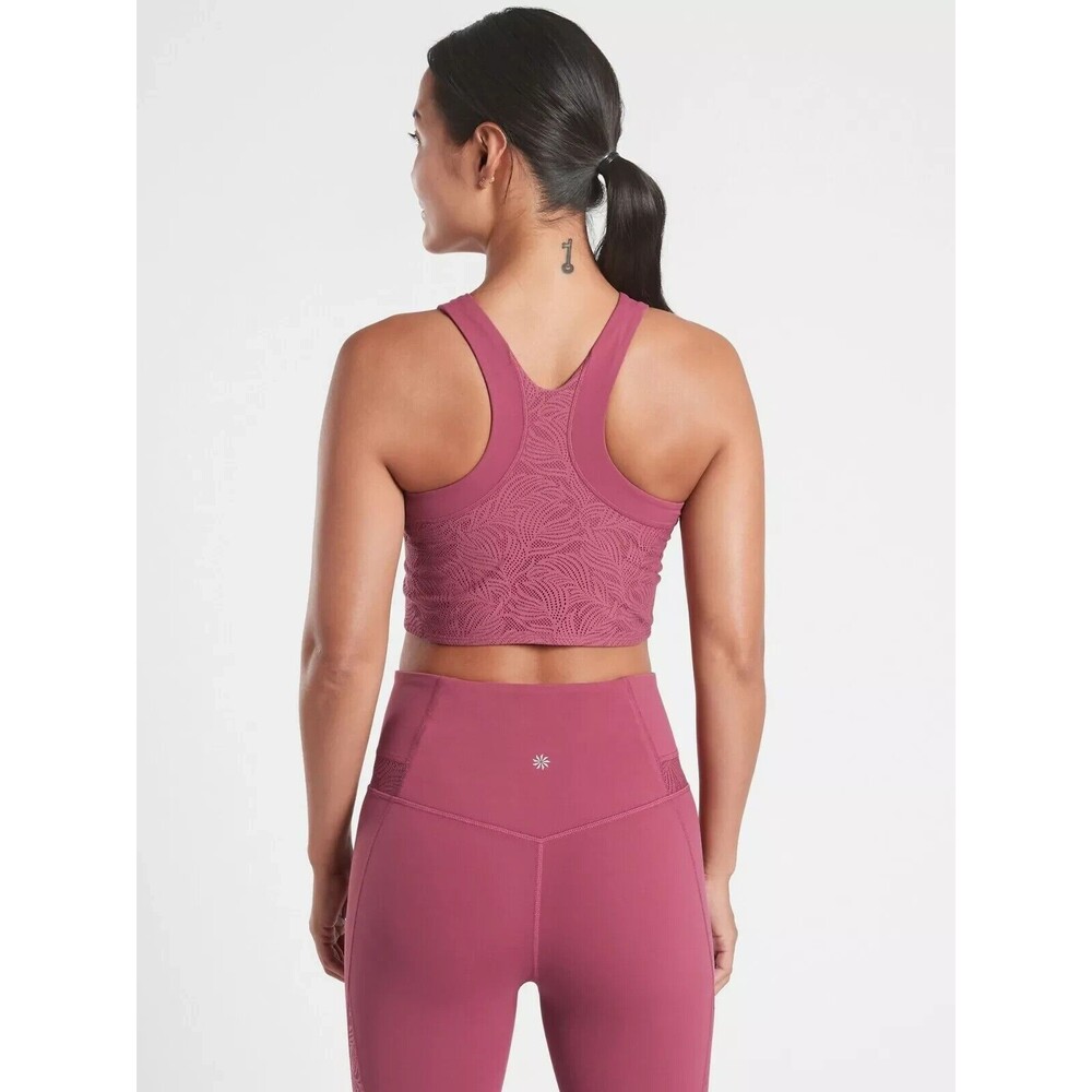 ATHLETA Conscious Luxe Lace Crop Sports Bra A-C XXS Victorian Berry Pink B32